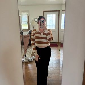 White/light brown, cropped polo